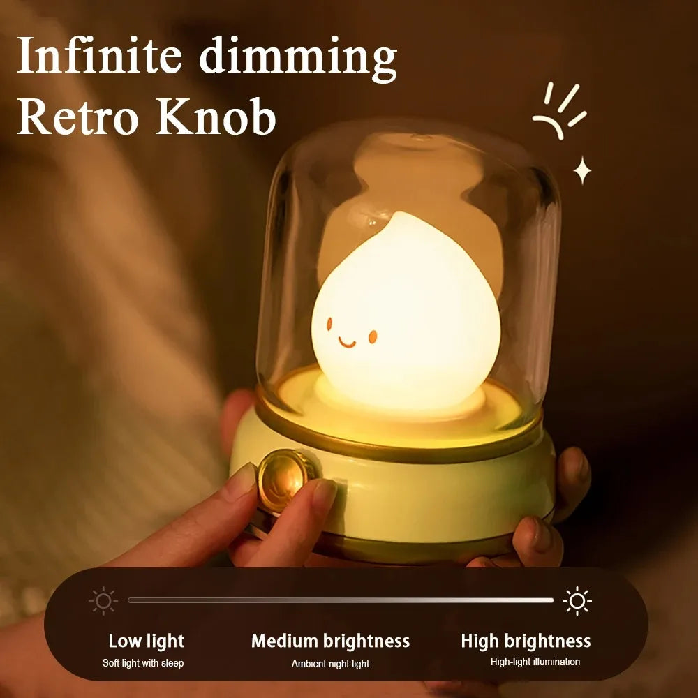 LED Night Light Cute Flameless Candle Light with Two Modes USB Rechargeable Dimmable Camping Light For Bedroom Decor