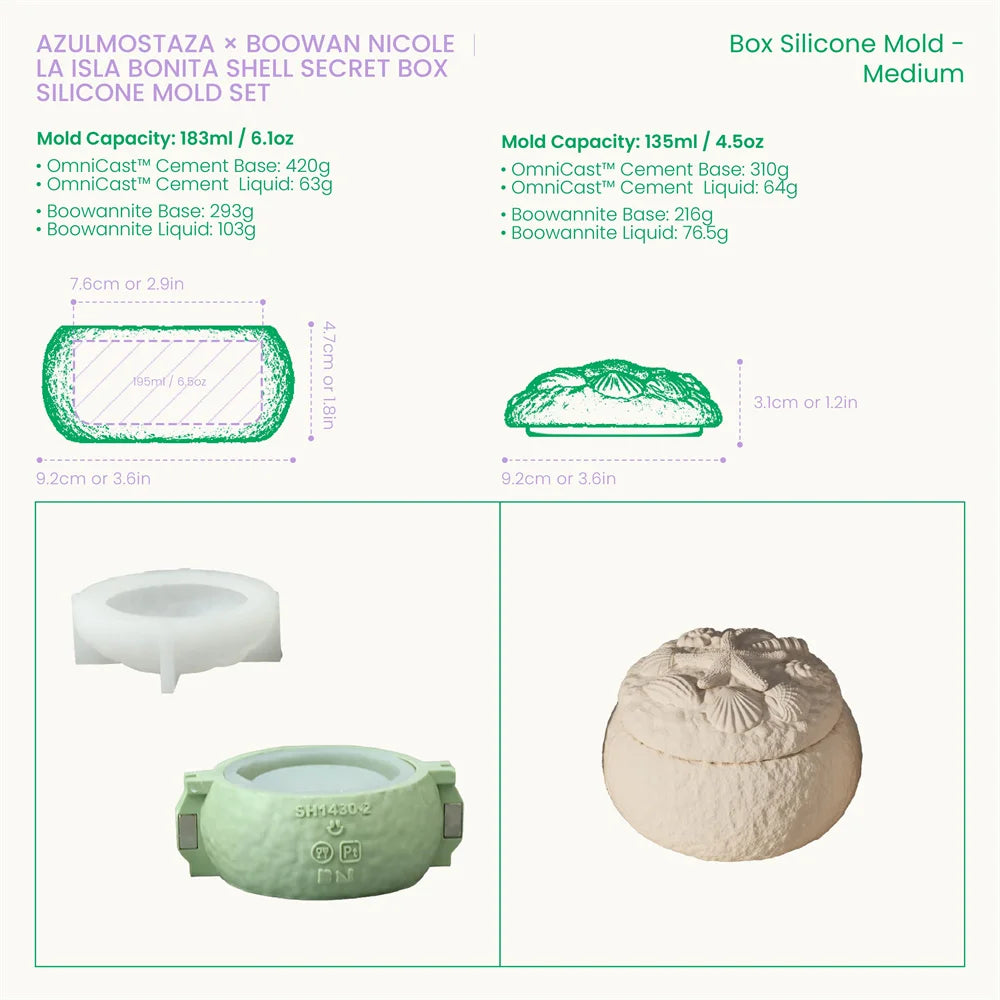 Azulmostaza x BN La Isla Bonita Shell Secret Box Silicone Mold DIY Candle Jar Gypsum Making Mould Home Decor