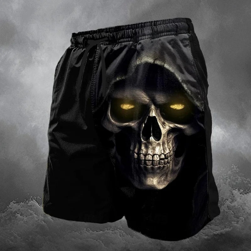 3D Printed Cool Skeleton Short Pants For Men Skull Death God Pattern Beach Shorts Summer Hawaiian Board Shorts Kids Swim Trunks
