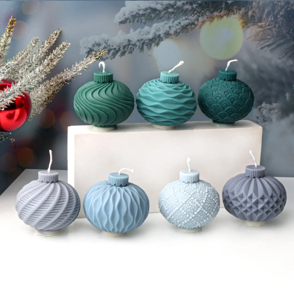 Geometric Ball Candle Silicone Mold 3D Embossed Round Ball Candle Aromatherapy Plaster Mold DIY Christmas Ball Mold Home Decor