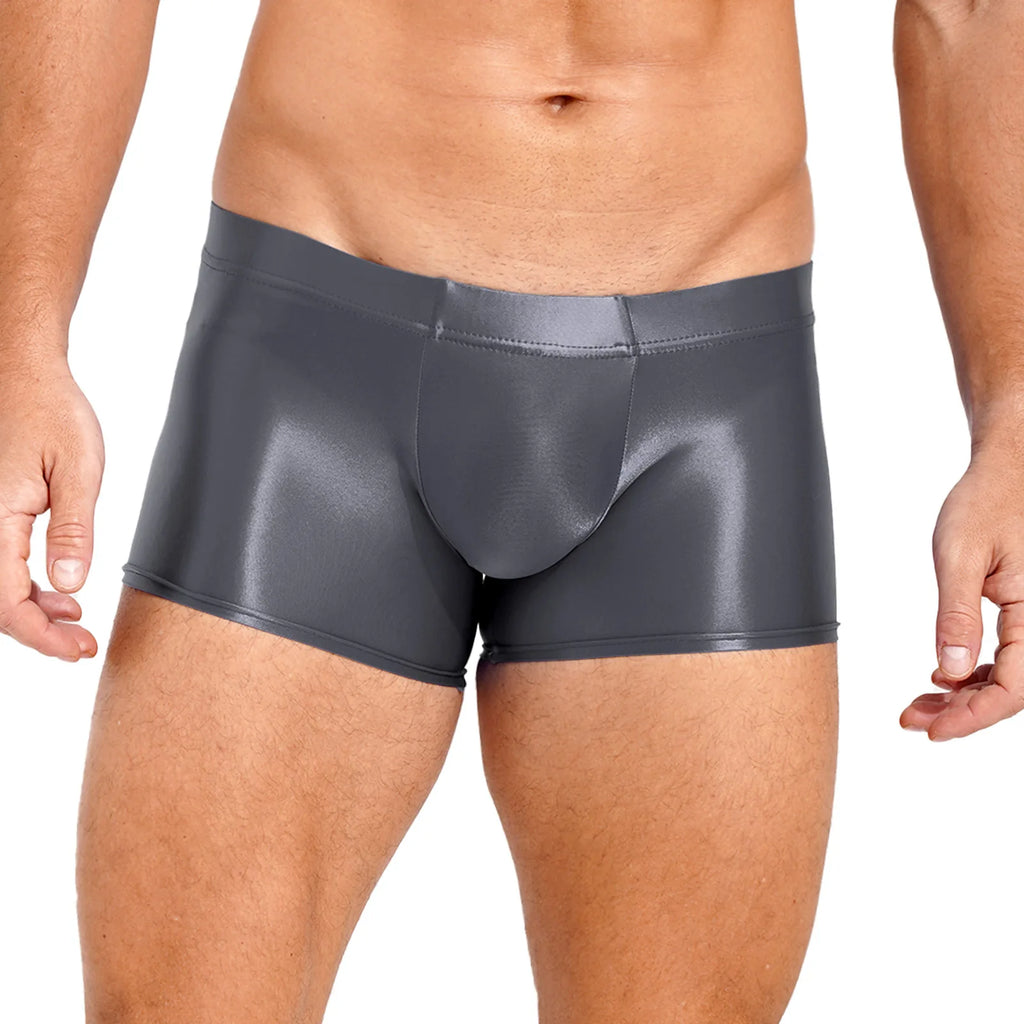 Mens Glossy Boxer Briefs Sexy Underwear Shorts Bottoms Hot Pants Low Rise Underpants Sports Gym Workout Pool Party Swim Trunks