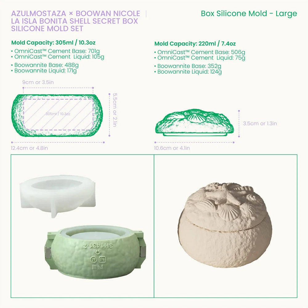 Azulmostaza x BN La Isla Bonita Shell Secret Box Silicone Mold DIY Candle Jar Gypsum Making Mould Home Decor