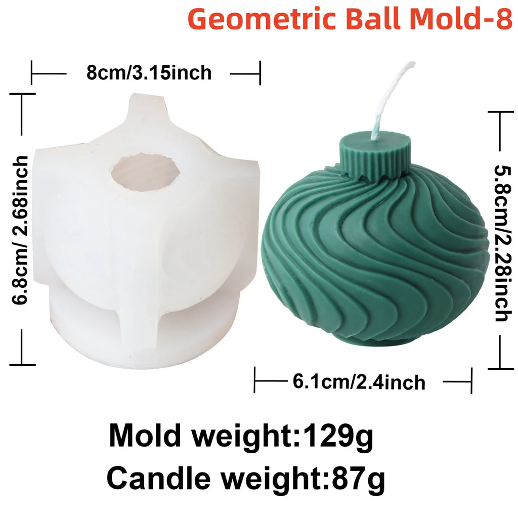 Geometric Ball Candle Silicone Mold 3D Embossed Round Ball Candle Aromatherapy Plaster Mold DIY Christmas Ball Mold Home Decor