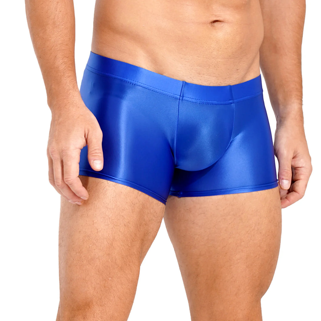 Mens Glossy Boxer Briefs Sexy Underwear Shorts Bottoms Hot Pants Low Rise Underpants Sports Gym Workout Pool Party Swim Trunks