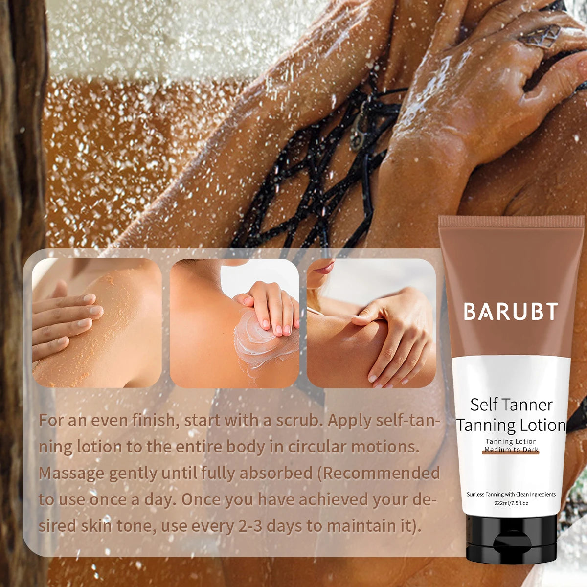 Sun-free Tanning Lotion - From Medium to Dark, Gentle Formula Does Not Irritate, Moisturizing, No Odor, Natural Skin Brightening