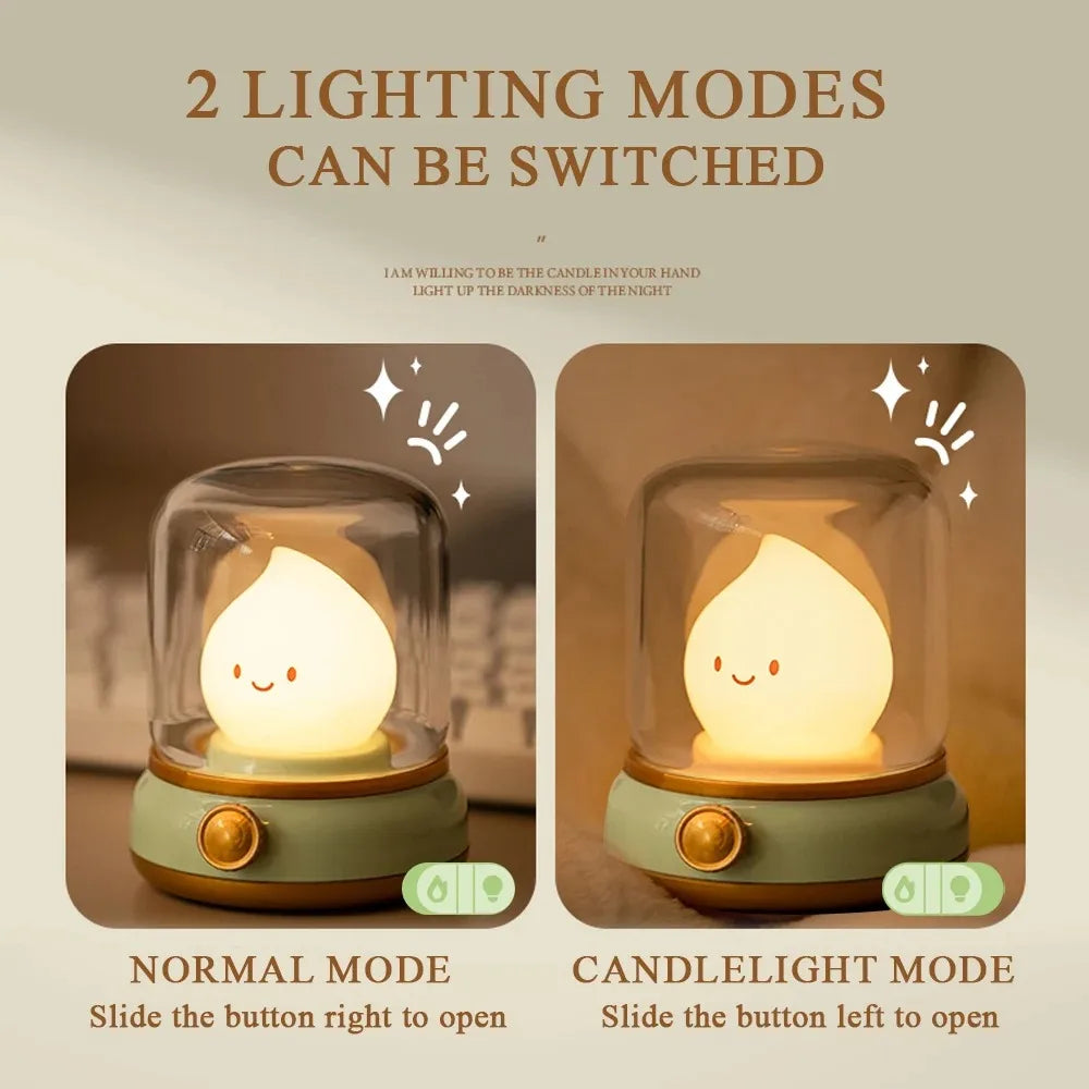 LED Night Light Cute Flameless Candle Light with Two Modes USB Rechargeable Dimmable Camping Light For Bedroom Decor