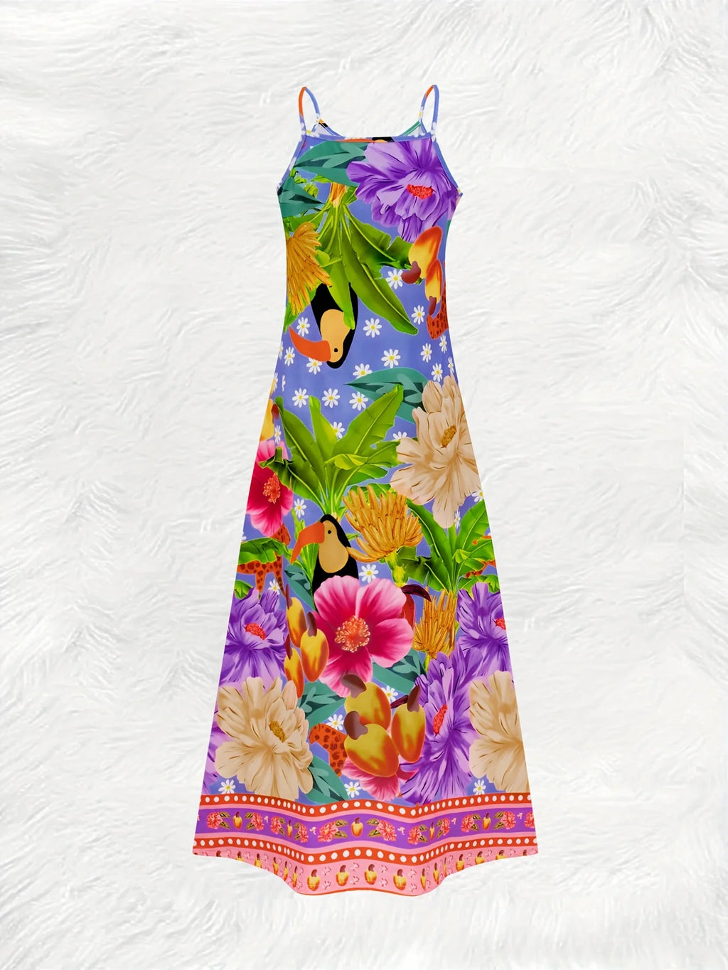 Tropical Floral Palm Leaf Print Sleeveless Summer Dress for Women Boho