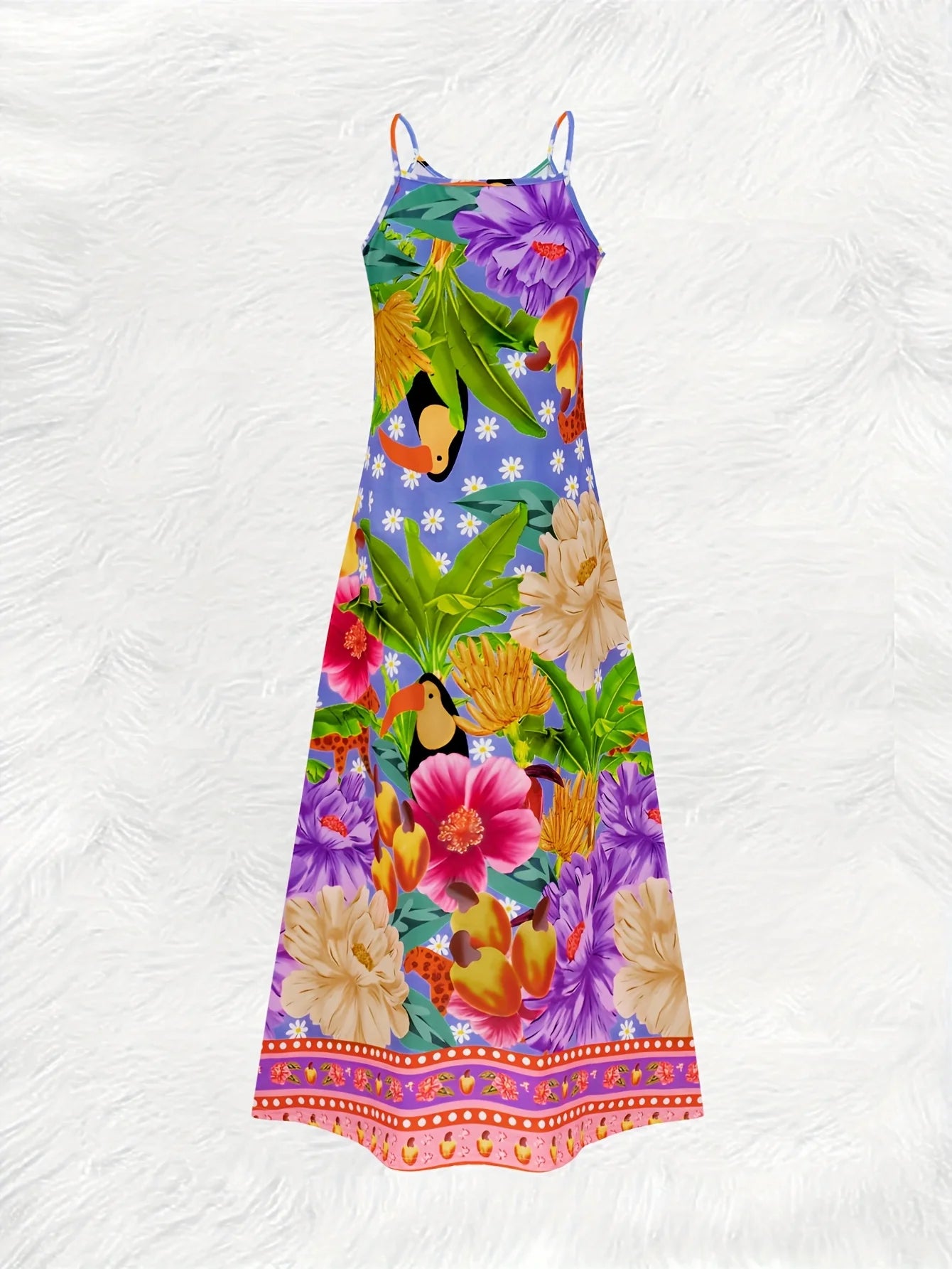 Tropical Floral Palm Leaf Print Sleeveless Summer Dress for Women Boho