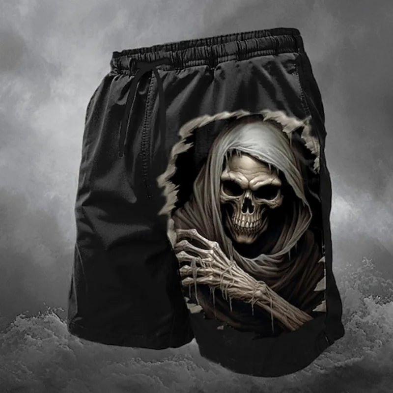 3D Printed Cool Skeleton Short Pants For Men Skull Death God Pattern Beach Shorts Summer Hawaiian Board Shorts Kids Swim Trunks