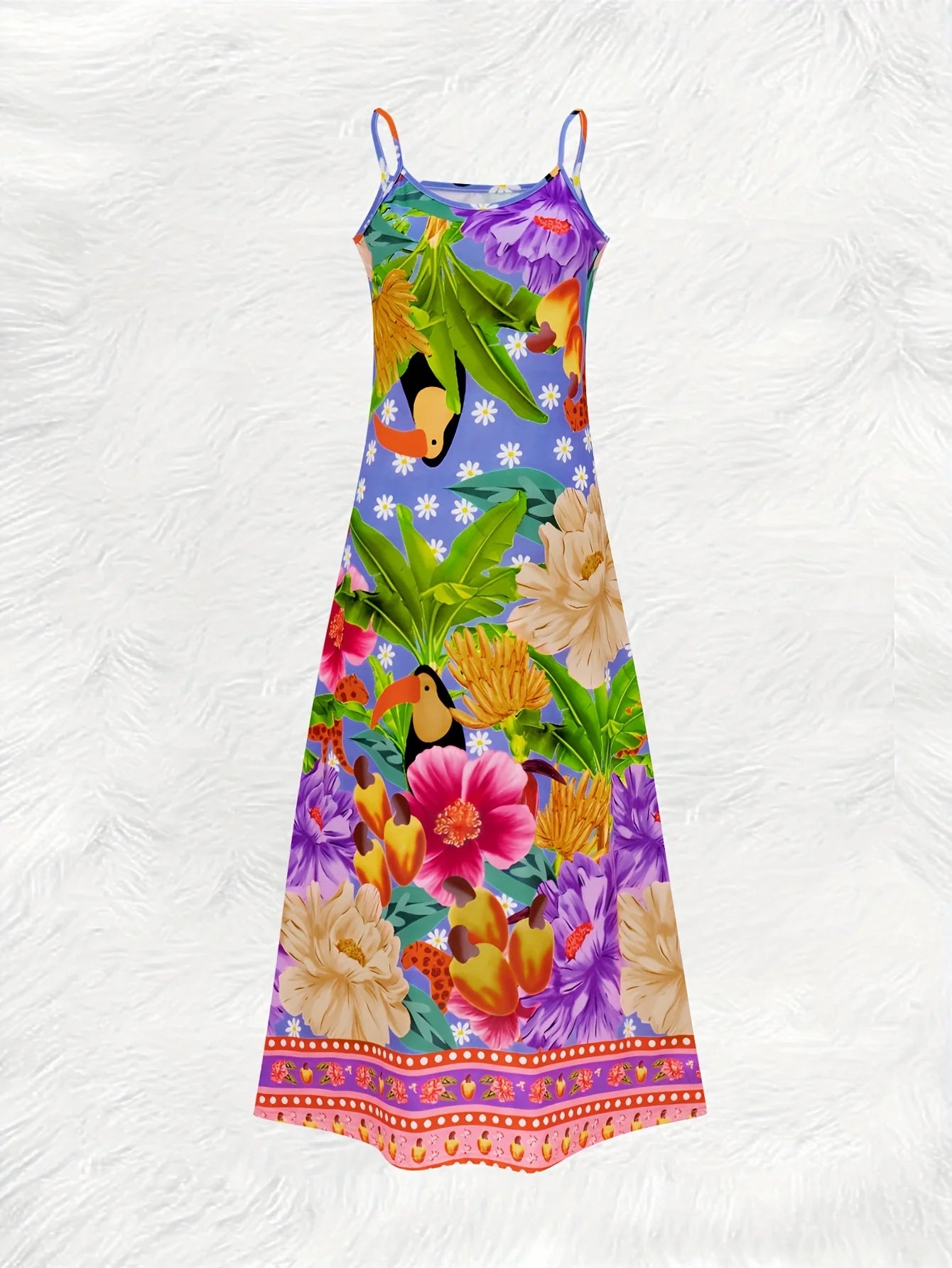 Tropical Floral Palm Leaf Print Sleeveless Summer Dress for Women Boho