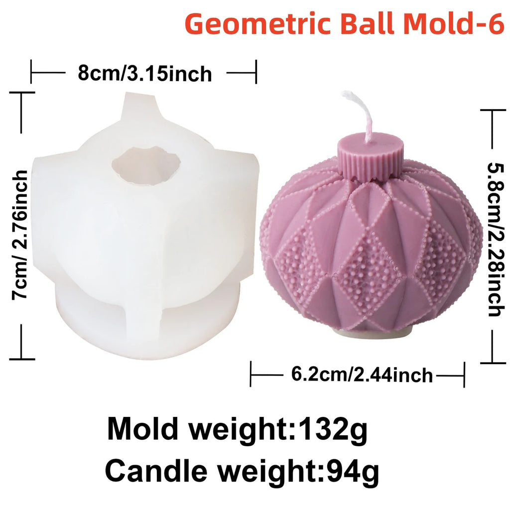 Geometric Ball Candle Silicone Mold 3D Embossed Round Ball Candle Aromatherapy Plaster Mold DIY Christmas Ball Mold Home Decor