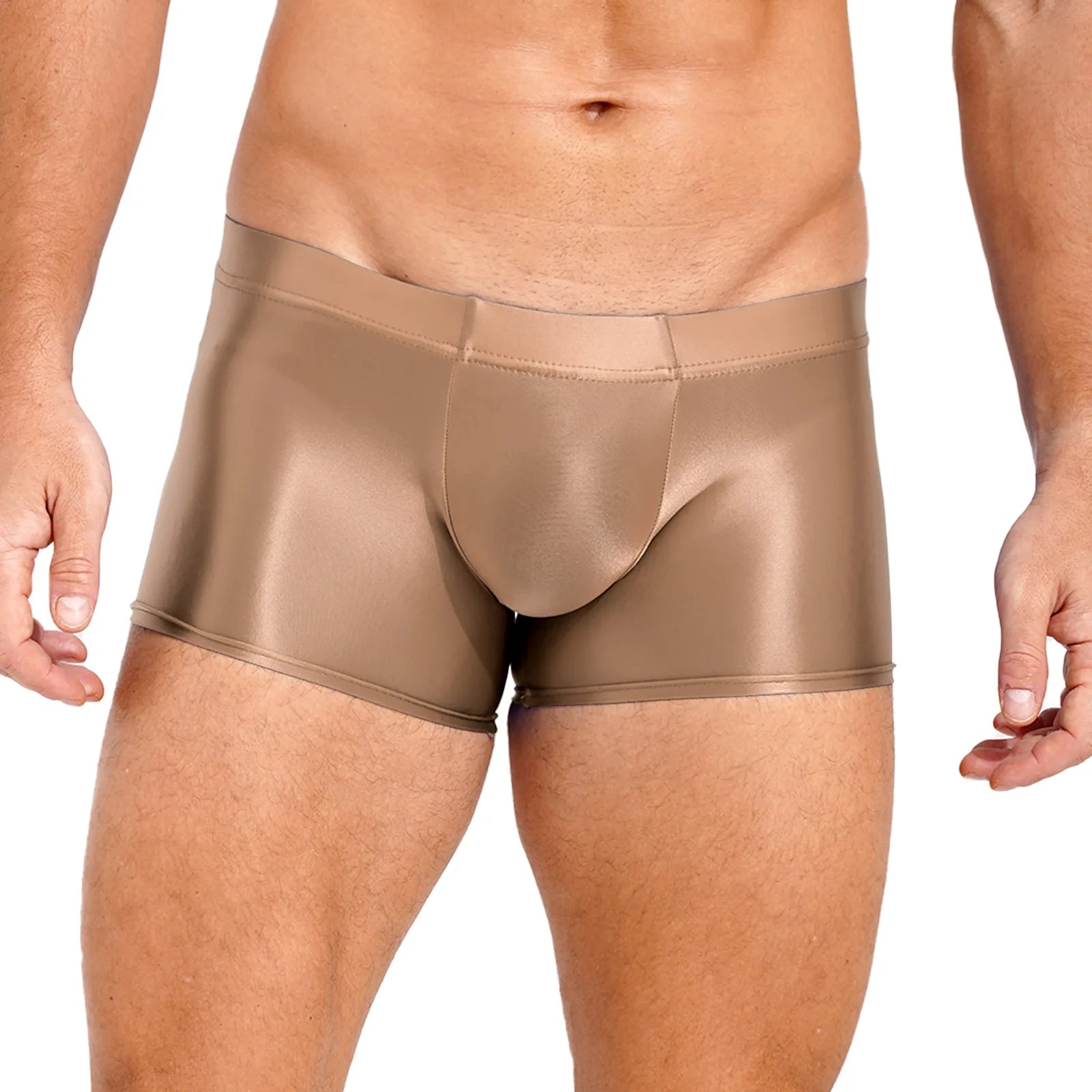 Mens Glossy Boxer Briefs Sexy Underwear Shorts Bottoms Hot Pants Low Rise Underpants Sports Gym Workout Pool Party Swim Trunks