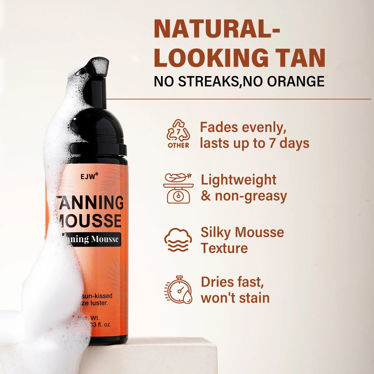 Tanning Mousse -Evenly And Effectively Moisturizes, Brightens, Has a Refreshing Texture That Is Easily Absorbed, Quickly Colors,