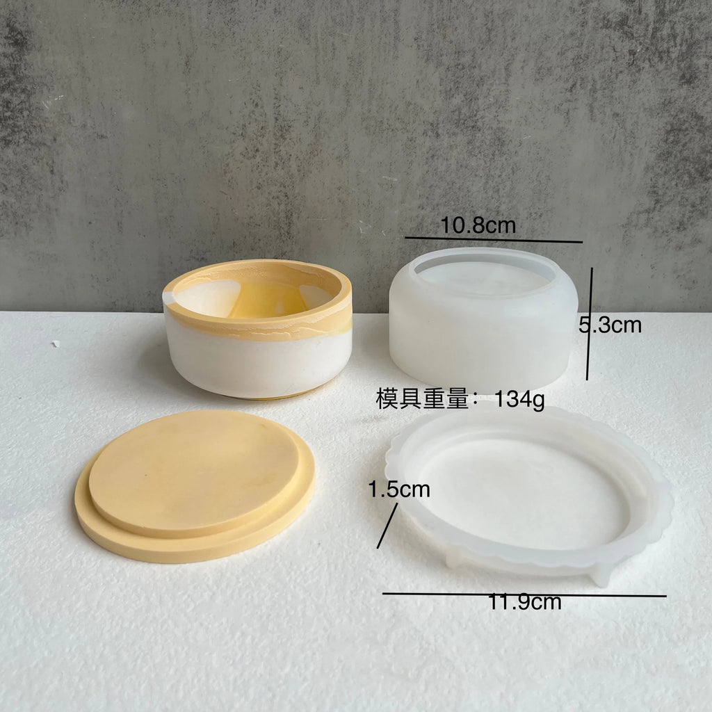 Round Stripe Candle Jar Silicone Mold DIY Handmade Storage Box Pen Holder Plaster Cement Vase Crafts Casting Molds Home Decor