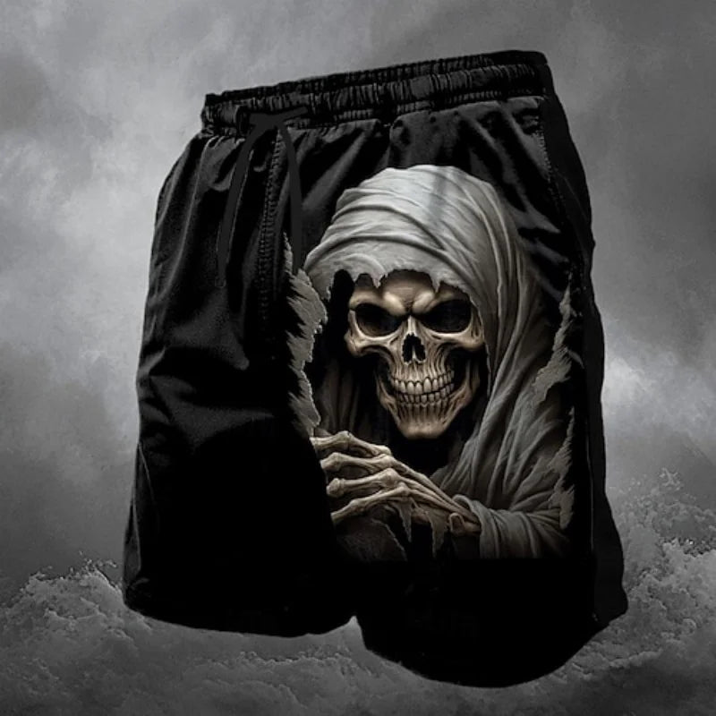 3D Printed Cool Skeleton Short Pants For Men Skull Death God Pattern Beach Shorts Summer Hawaiian Board Shorts Kids Swim Trunks