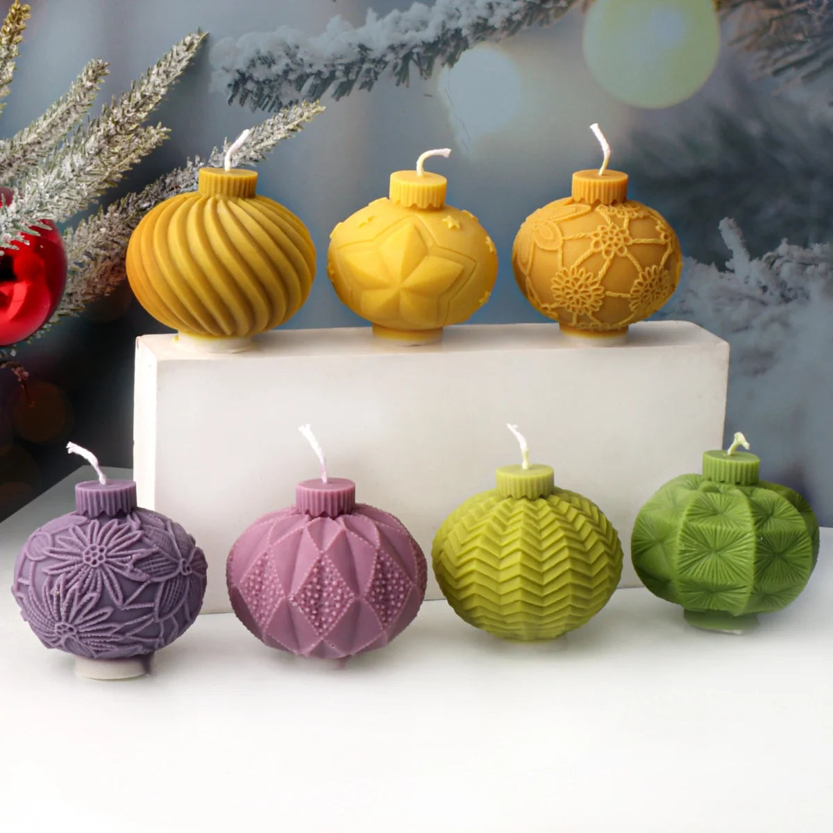 Geometric Ball Candle Silicone Mold 3D Embossed Round Ball Candle Aromatherapy Plaster Mold DIY Christmas Ball Mold Home Decor