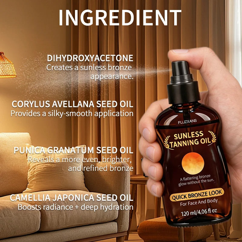 Sunless Tanning Oil Spray: Quickly Creates A Bronzed Look, Evens Out Skin Tone, Brightens Complexion. Suitable For Face And Body
