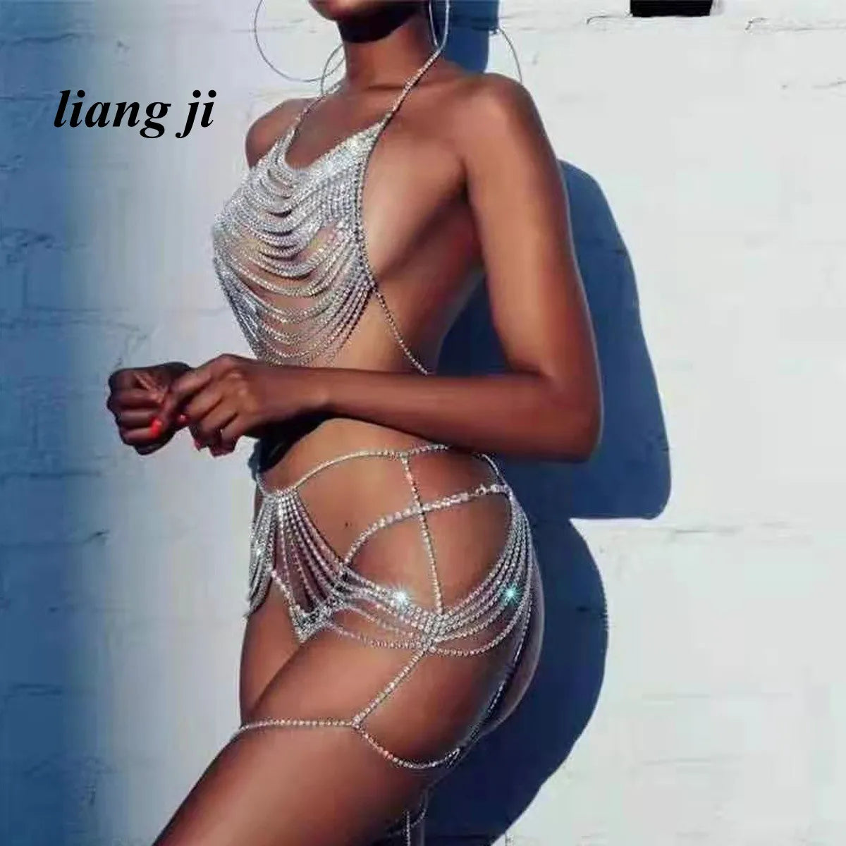 Sexy Body Chain Waist Chain CrystalBikini Three Point Thong Underpants Bra Chain Beach Outfit Chest Chain Multilayer Abdominal