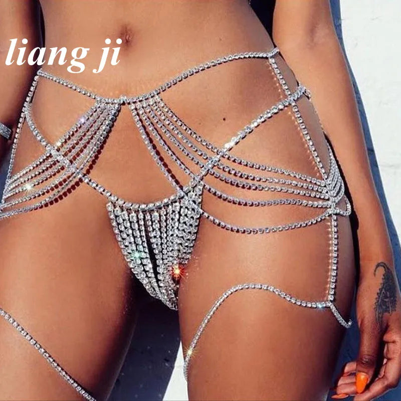 Sexy Body Chain Waist Chain CrystalBikini Three Point Thong Underpants Bra Chain Beach Outfit Chest Chain Multilayer Abdominal