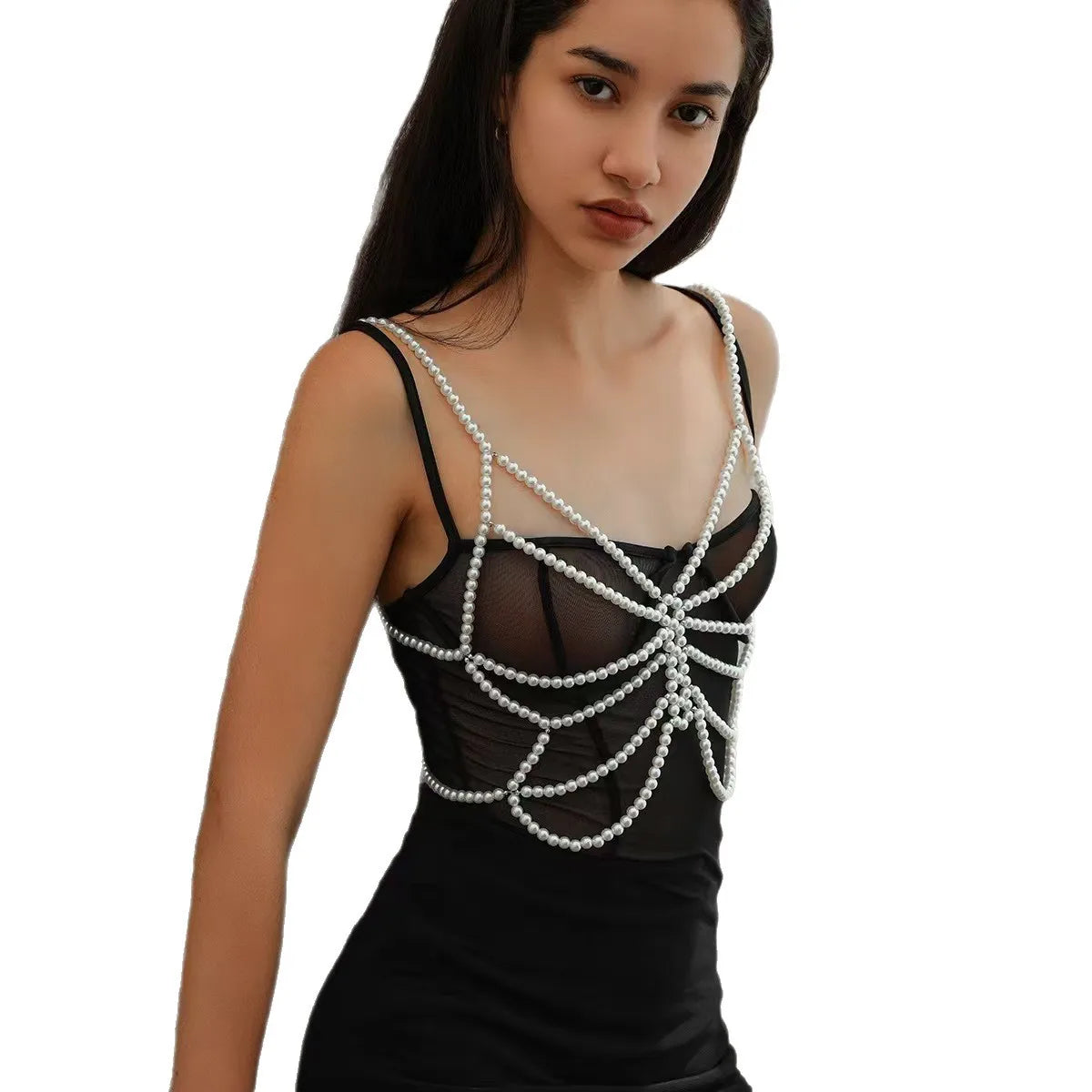 Shining Gold Color Tiny Round Bead Camisole Body Chain Set Butterfly Shaped Sexy Nightclub Dance Exotic Outfit Accessory
