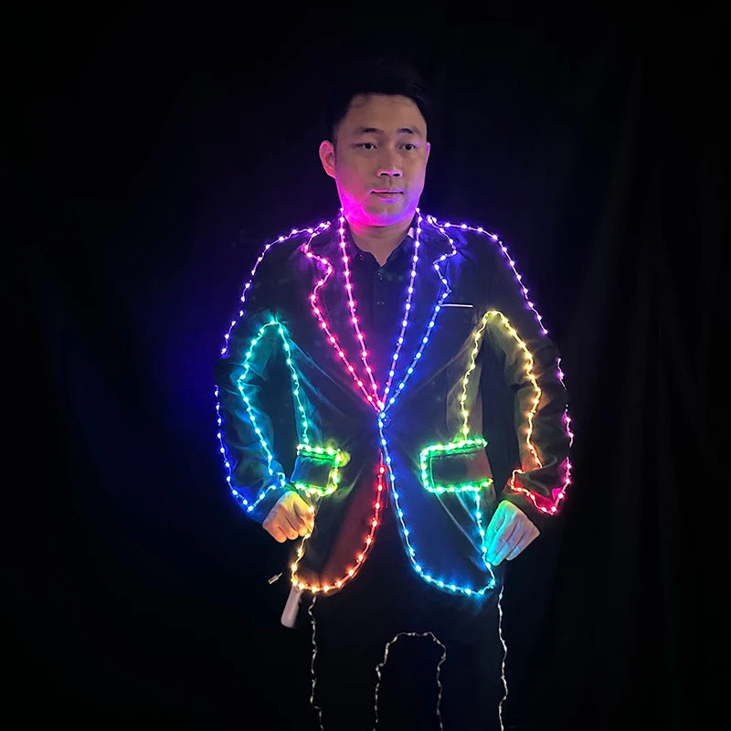 Newstyle Fluorescent Clothes for Men Festival Show Neon Party Suits Carnival Luminous Costume Adult Rave Disco Glowing Outfits