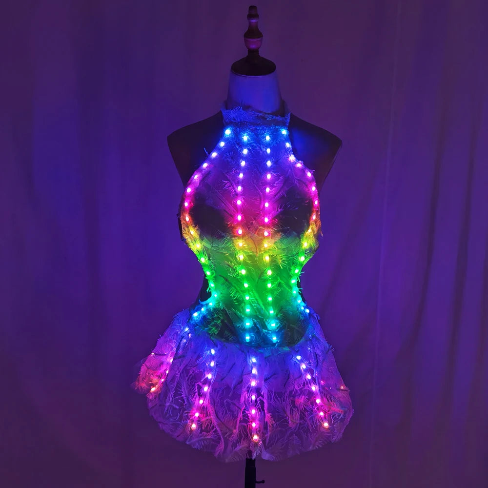 Colorful White LED Skirt Party Club Birthday Glowing Outfits For Nightclub Birthday Wedding Banquet Evening Party Singer Dance