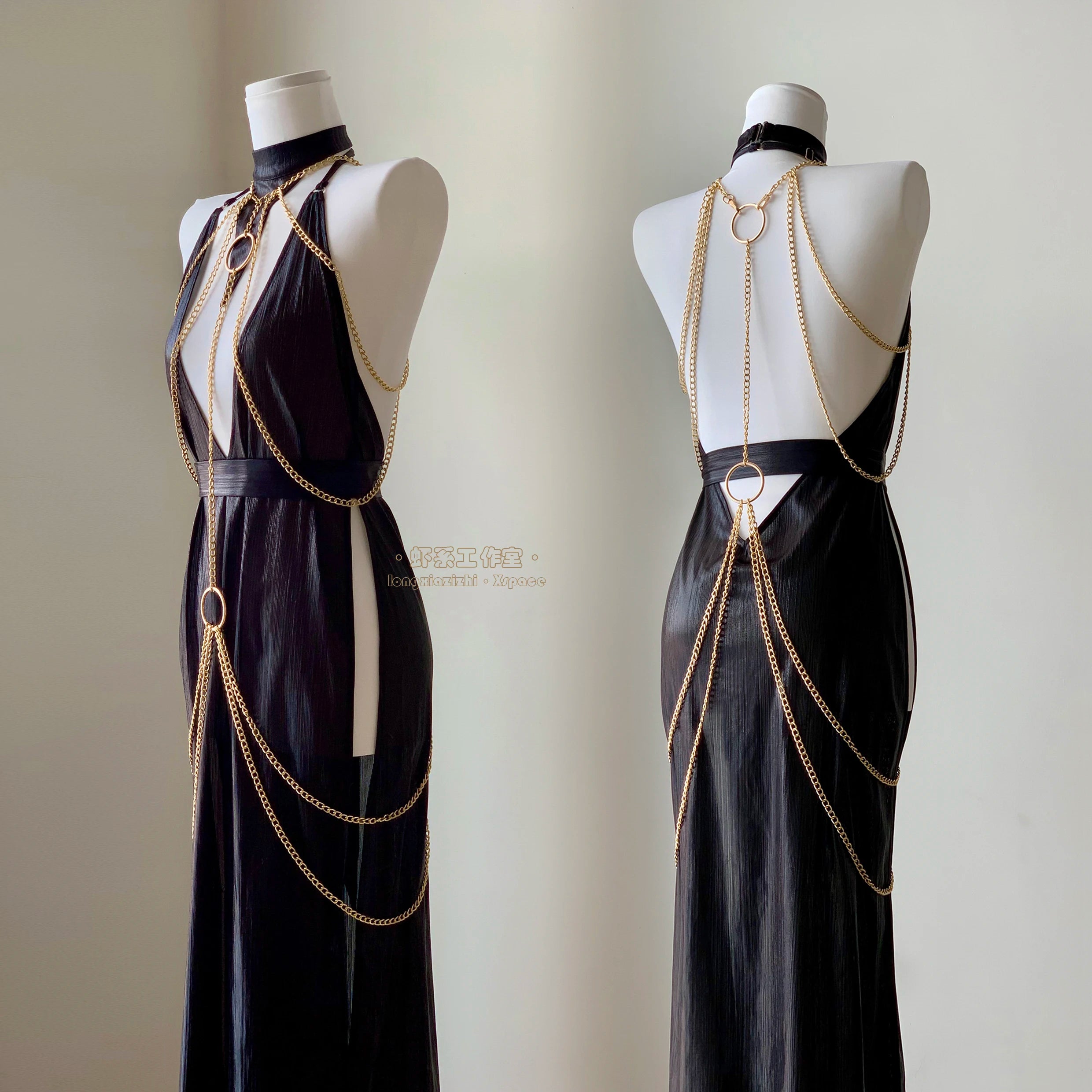 Egyptian Queen Sexy Cosplay Costume Metal Body Chain Gown slim-fit Dress Pharaoh Nile Style Suit Women Halloween Party Outfits