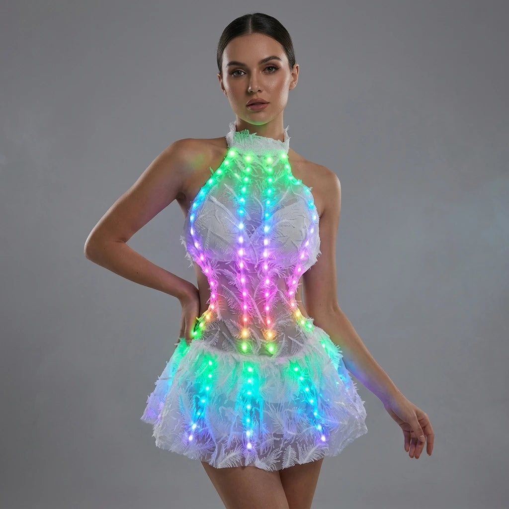 Colorful White LED Skirt Party Club Birthday Glowing Outfits For Nightclub Birthday Wedding Banquet Evening Party Singer Dance