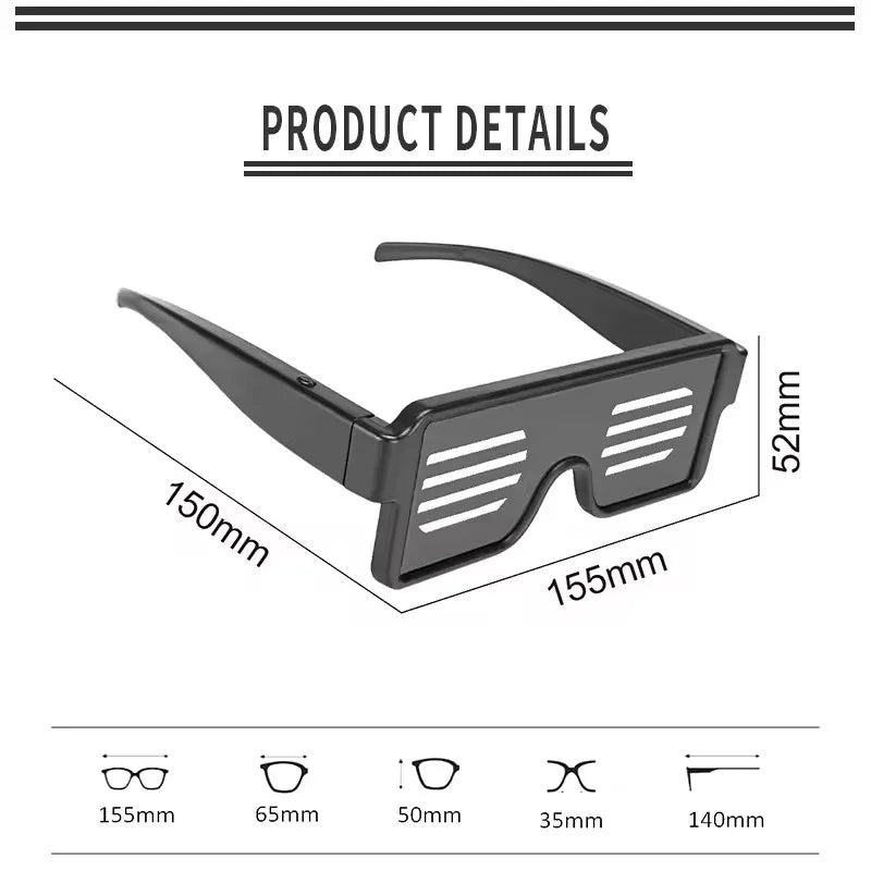 Led Party Glasses Multilingual USB Charge Led Flashing Luminous Eyewear Christmas Concert Birthday Party Holiday Glow Sunglasses