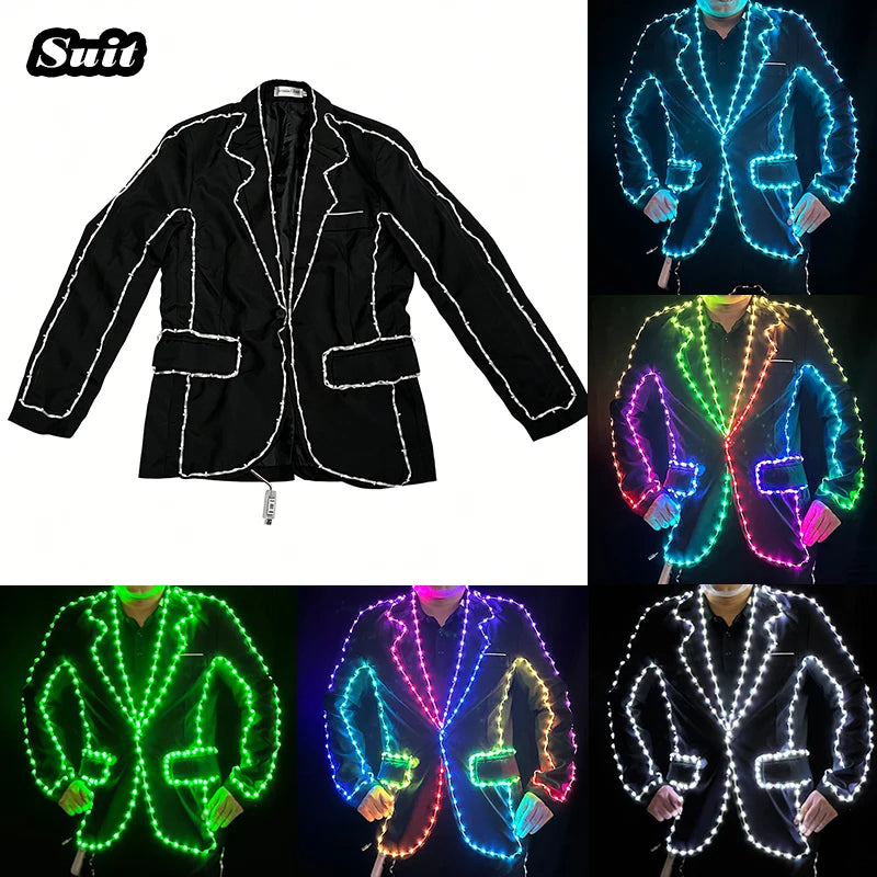 Newstyle Fluorescent Clothes for Men Festival Show Neon Party Suits Carnival Luminous Costume Adult Rave Disco Glowing Outfits