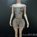 Birthday Party Dress Silver Transparent Sexy Tops Skirt Split Set Model Fashion Show Stage Costume Nightclub Gogo Rave Clothes
