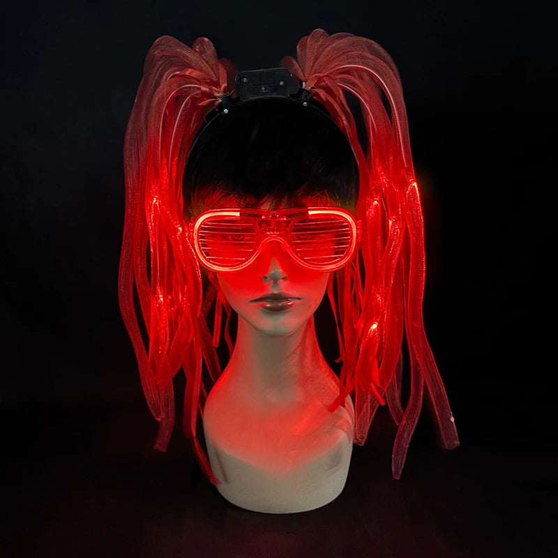 Funny LED Flashing Braid Headband Light up Noodle Headband Girl Women Rave Carnival Party Headwear Supplies Bar Night Show Props
