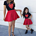 Mom And Daughter Dresses Summer Short Sleeve Heart Print T-shirt Skirt